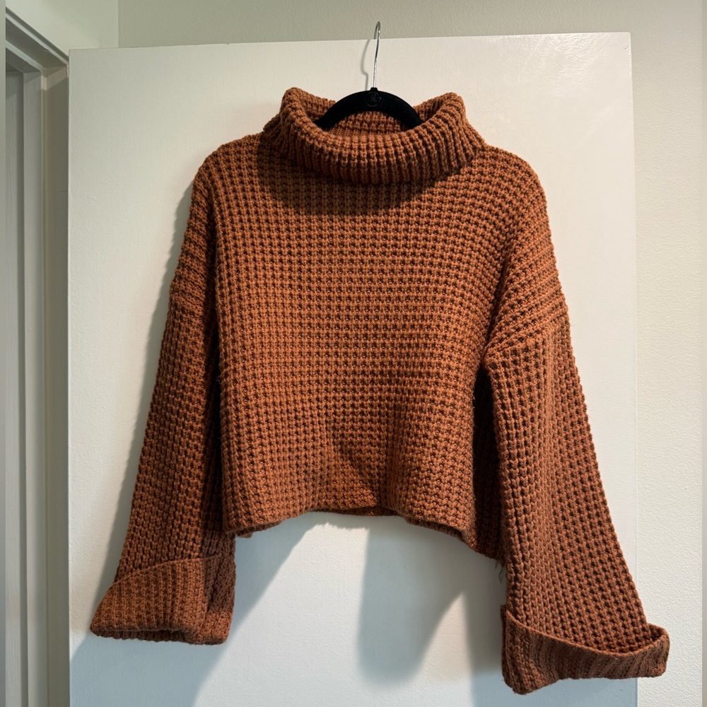 Warm Cinnamon Cropped Turtleneck Sweater